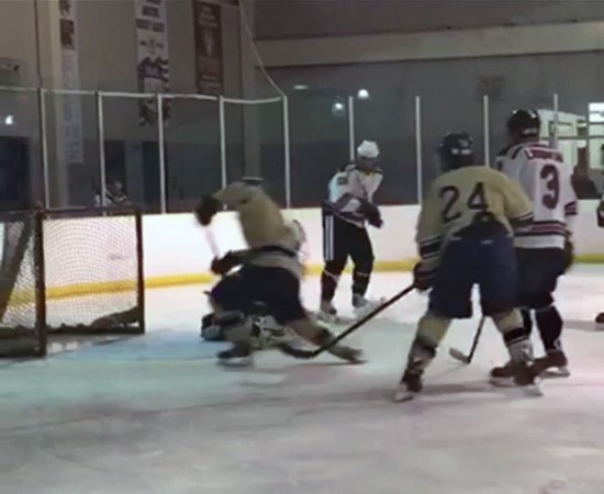 Luc Tilley takes advantage of a rebound — Courtesy of @PittGbgHockey